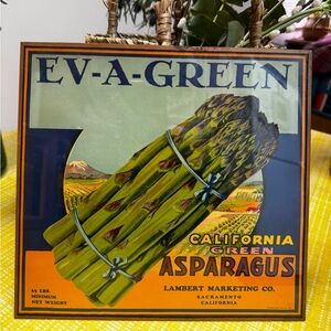 California green, asparagus original lithograph Vintage Sign